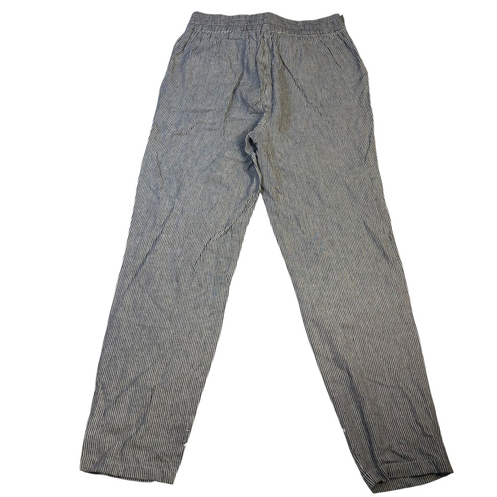 Max Studio Womens Linen Blend Striped Tie Waist Pants Navy White Large 9701L01